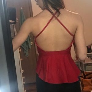 Red backless high neck top